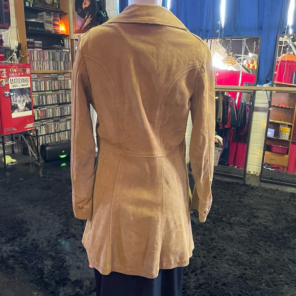 Vintage 70s Gastown Talk Tan Suede Leather Coat Womens Small Retro Boho Grunge - Picture 3 of 10